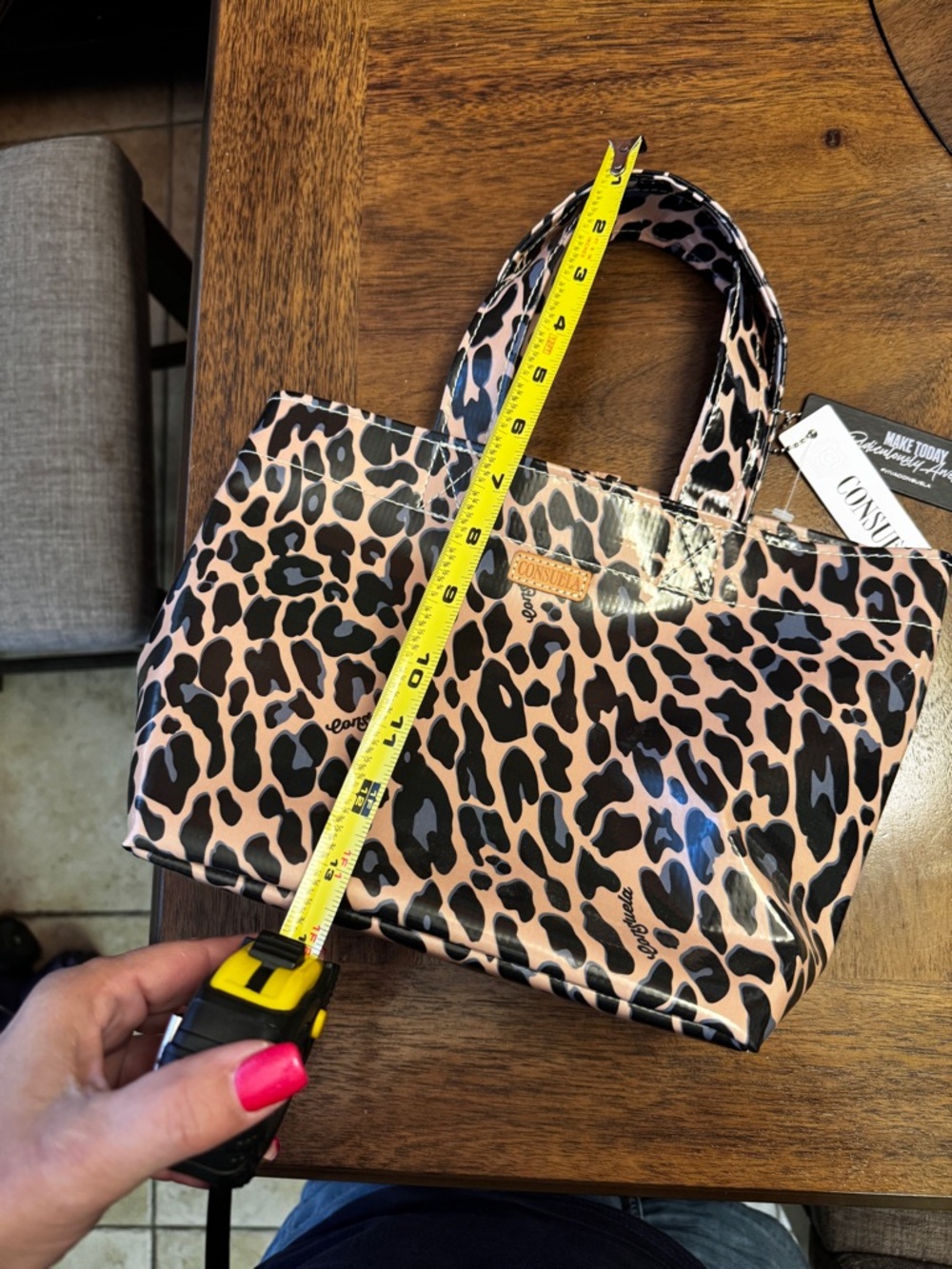 Consuela Leopard Mini Tote in Tan, Black & Blue - Picture 8 of 9